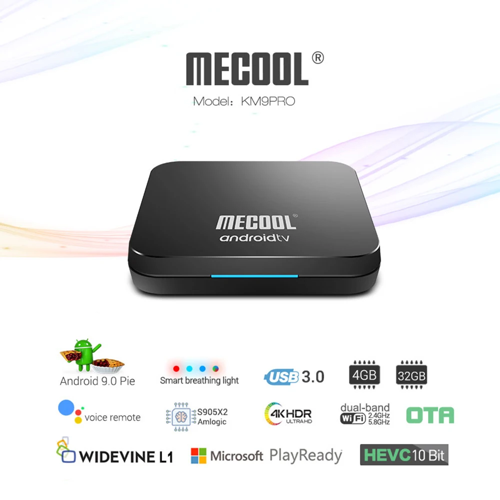 Умная ТВ приставка MECOOL KM9 Pro Android 9 0 4 Гб + 32 ГБ Двойной Wi Fi Bluetooth голосовой пульт ДУ