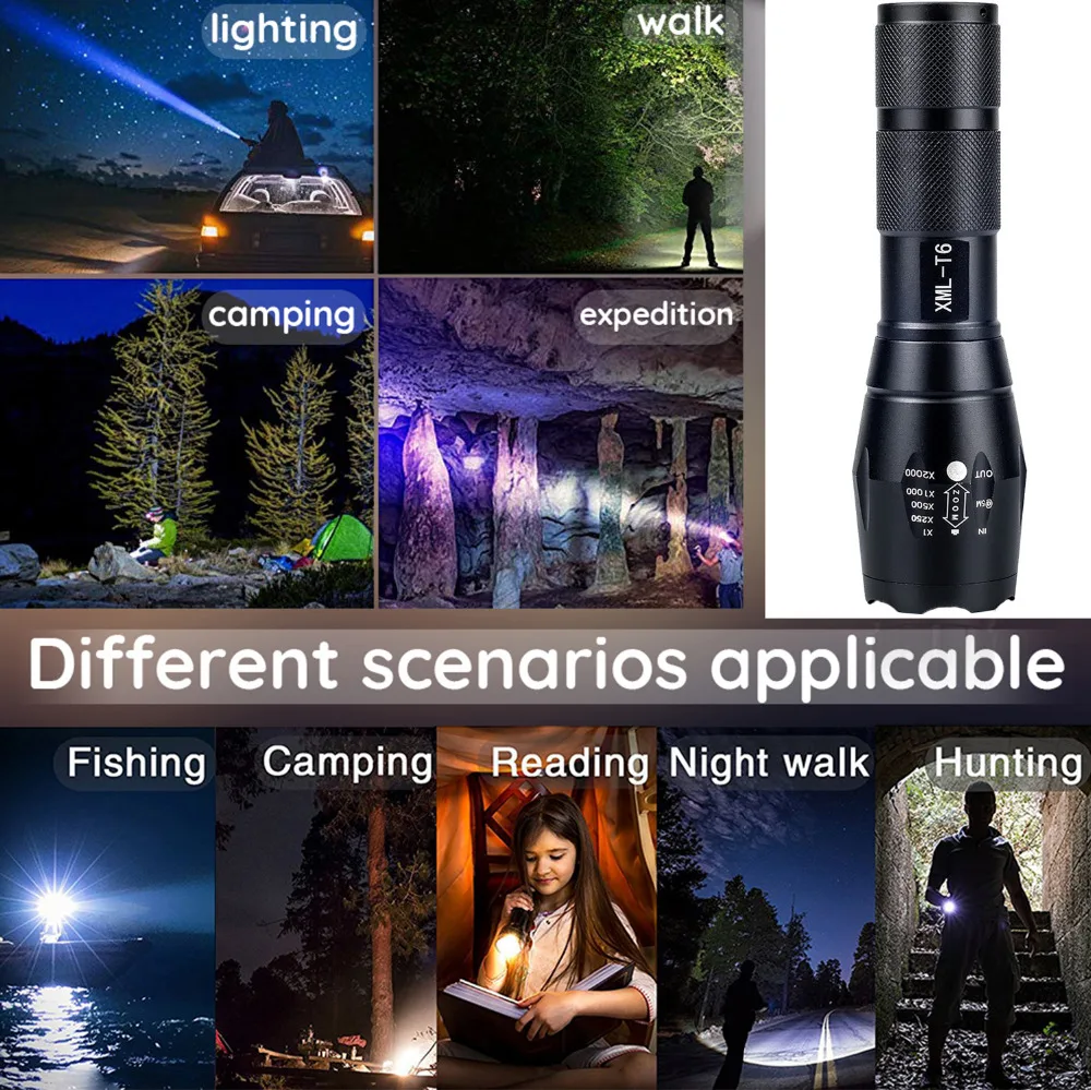 UniqueFire 2 шт. XM-L2 Led 1200lm Zoom 5 режимов Мощный фонарик супер яркий Перезаряжаемый 18650 |