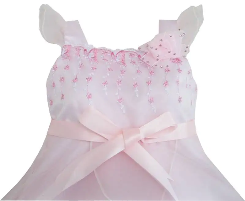 

Flower Girl Dress Pink Embroidery Layers Princess Pageant Wedding Kids Clothes 2020 Summer Party Dresses Children Clothes