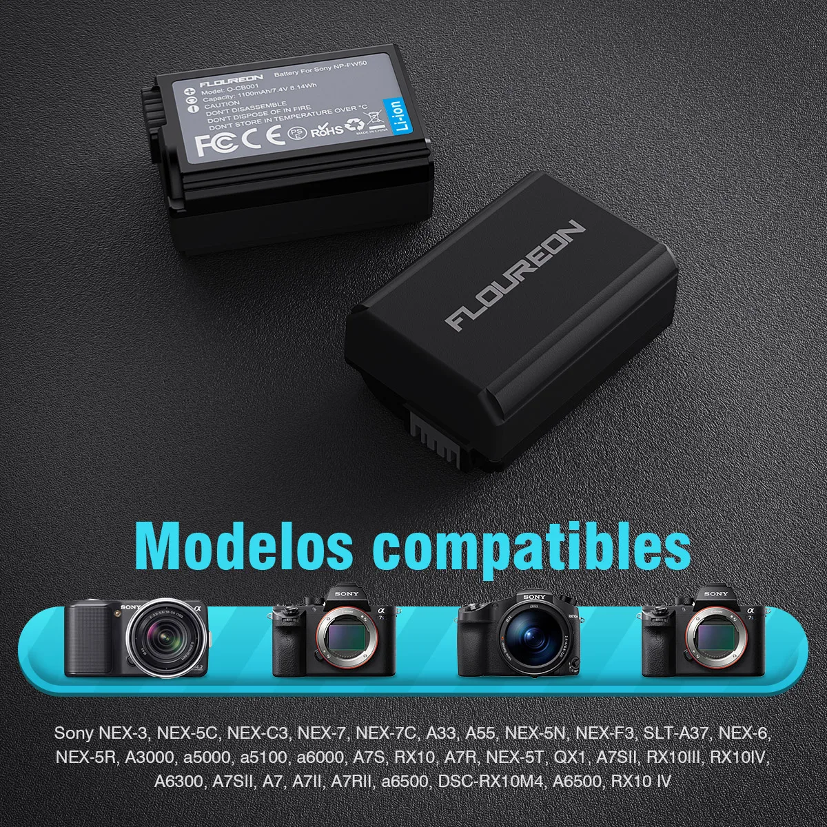 Аккумуляторная батарея FLOUREON NP-FW50 для Sony A6000 A6500 A7 A7II A7RII A7SII A7S A55 A5100 2 шт. 1100 мАч |