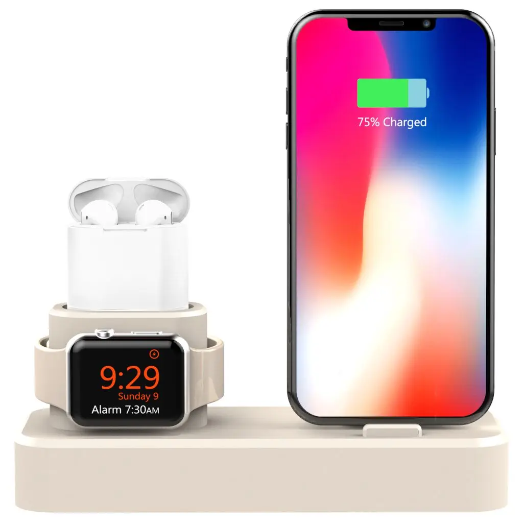 3 в 1 зарядный держатель для iPhoneX 8 plus 7 Airpods Силиконовая Подставка зарядки док