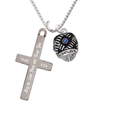 Diagonal Banded Barrel with Blue Crystals Spinner - Bless and Keep You Cross Necklace | Украшения и аксессуары