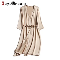 suyadream 100 natural silk women robes silk satin knee length robe belted healthy sleep wear 2021 spring fall home wears kimono
