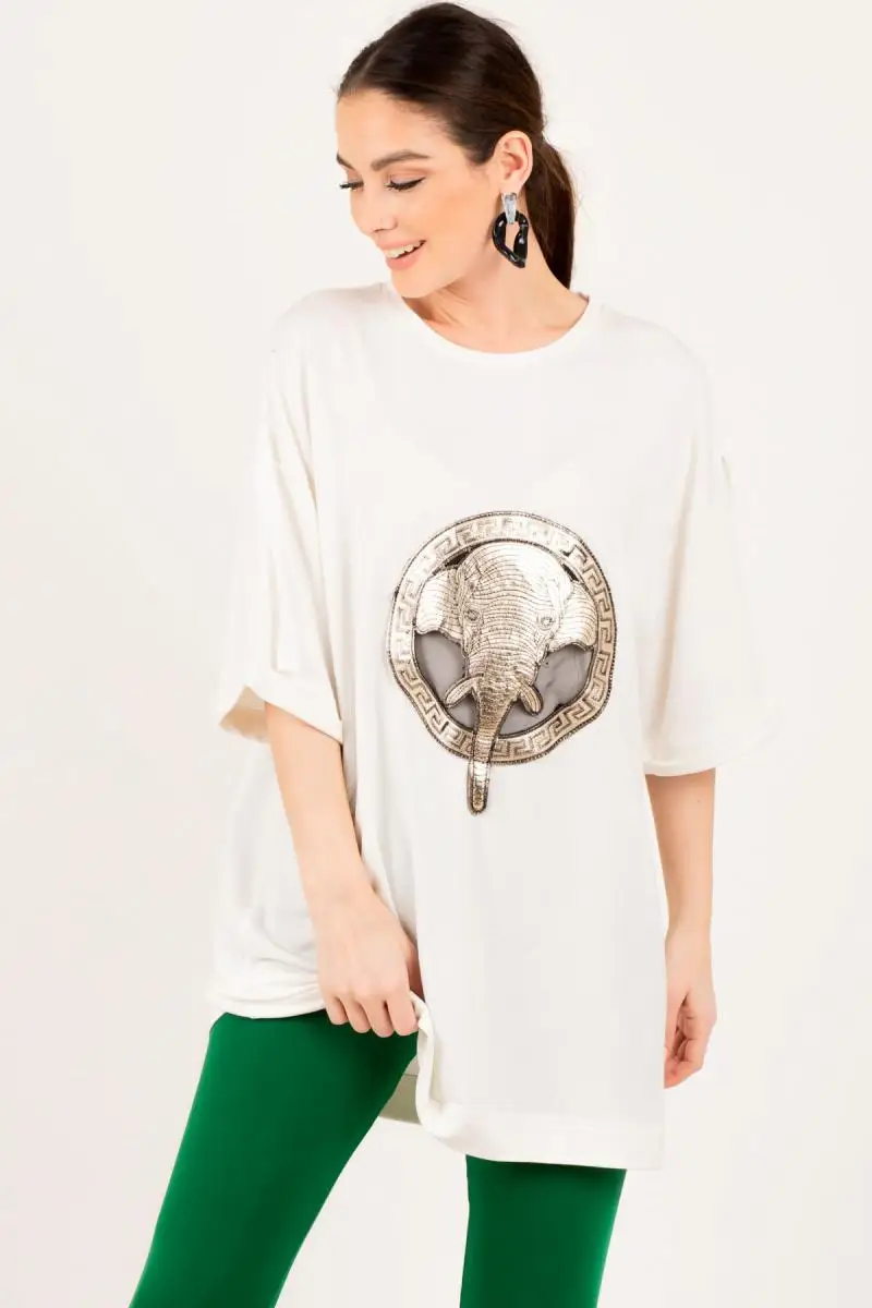 Harmonica Women Raw White Elephant Aplikeli Dress ARM-19Y042002 |