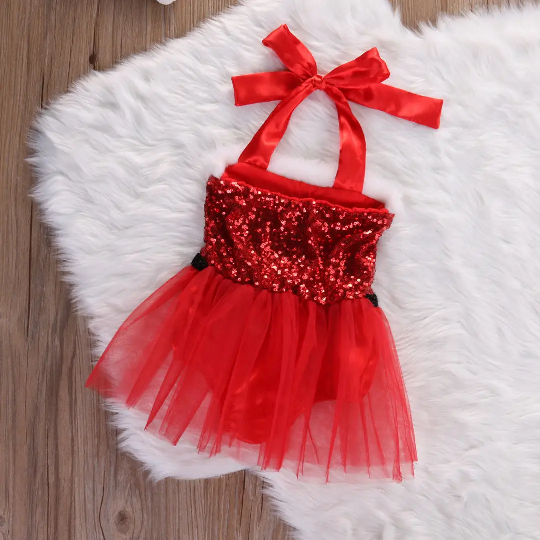 Рождественская Одежда для маленьких девочек милые комбинезоны без рукавов с