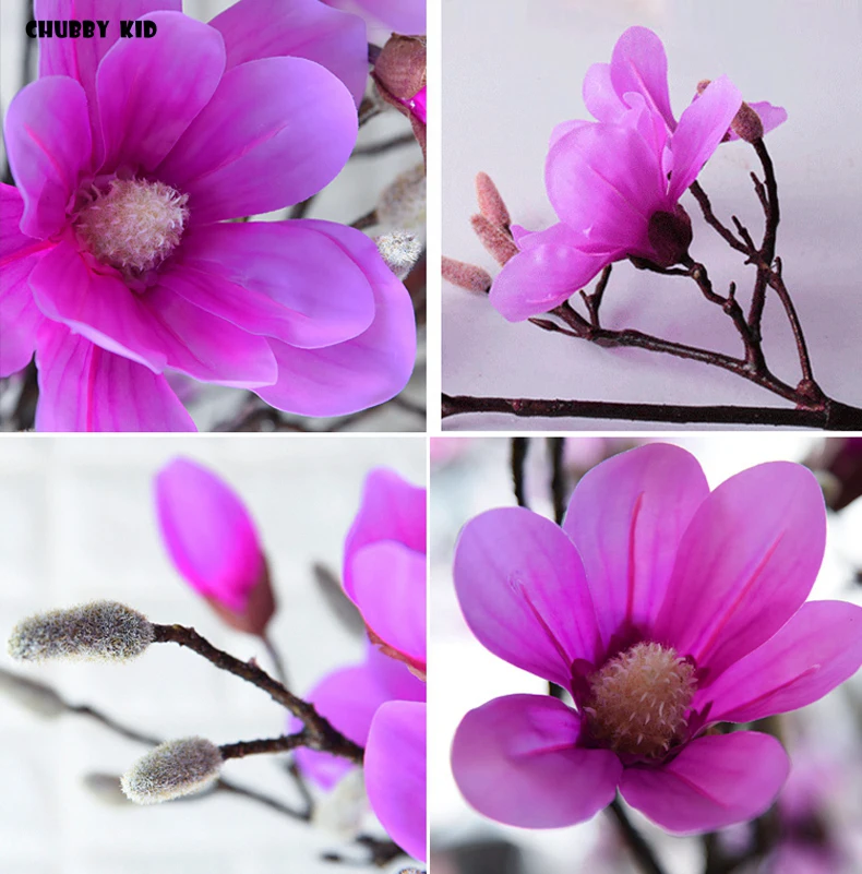 

12pcs! Wholesale 10 heads large Real touch Magnolia long stem wedding decorative artificial Silicone flower hand felt magnolias