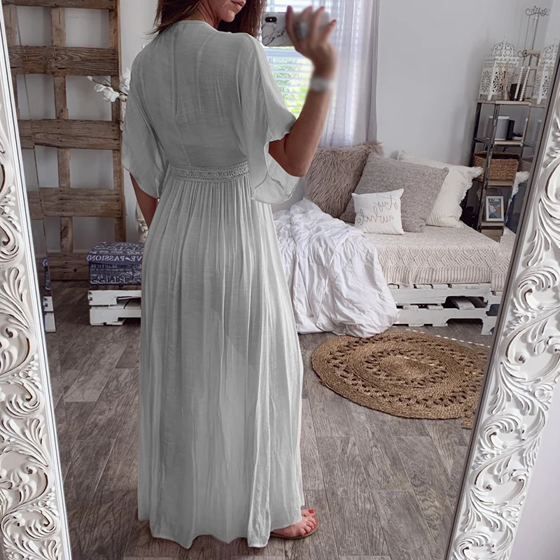 Модная женская накидка, свободная, повседневная, кружевная, однотонная, праздничная, Длинная пляжная юбка, халат, накидка