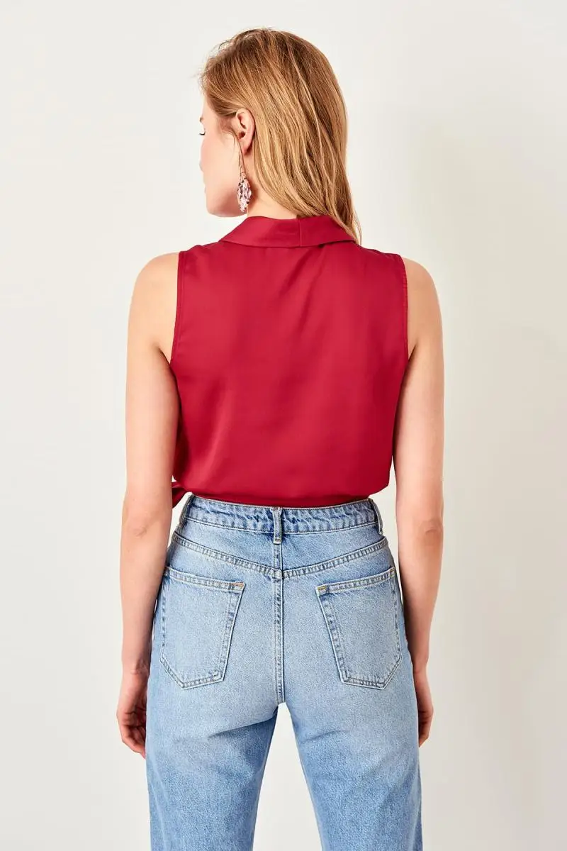 Trendyol бордовая муфта detaymi Bluz TWOSS19BB0424 |