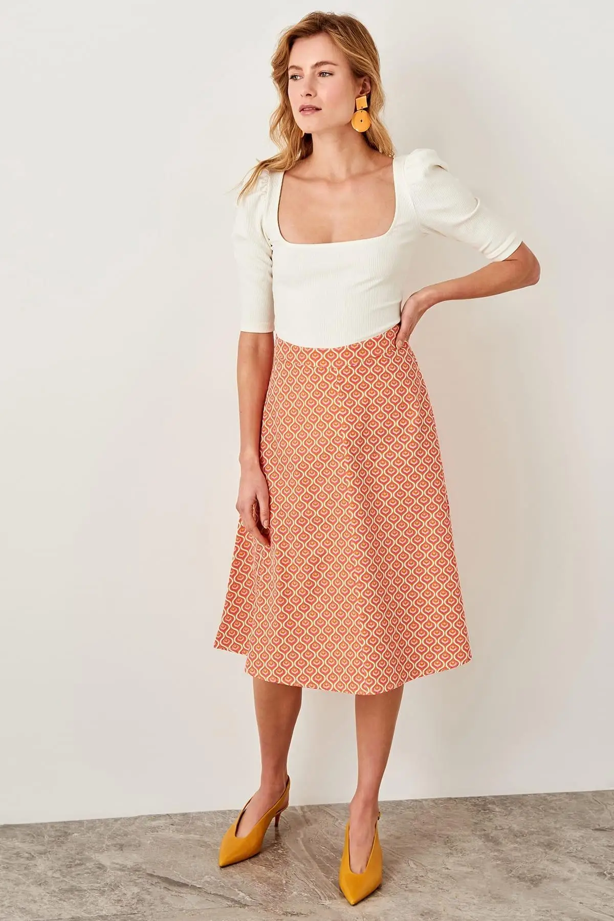 Trendyol оранжевая Узорчатая юбка TWOSS19RM0011|Женские юбки| |
