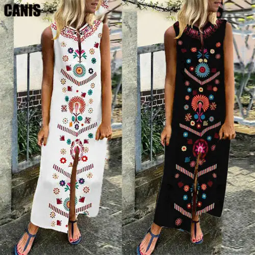 Женское винтажное платье без рукавов с цветочным принтом Boho Пляжное коктейльное