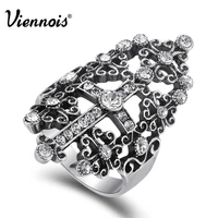 viennois vintage cross rings for women retro gothic ring rhinestone female wide party rings fashion jewelry