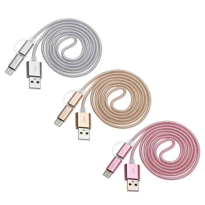 2 в 1 нейлоновый Плетеный Micro USB порт + type-C зарядный кабель для передачи данных |