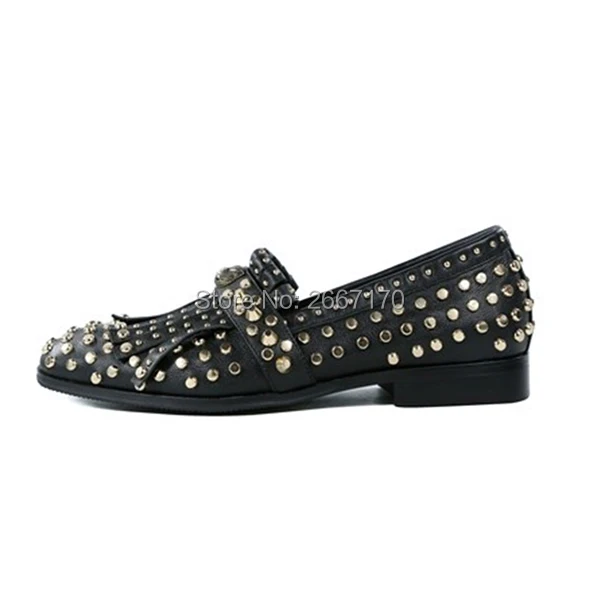 Celebrity Luxury 2019 Spring Summer Party Shoes Male Gold Stone Studded Black Leather Loafers Tasseled Fringe Rivet Men |