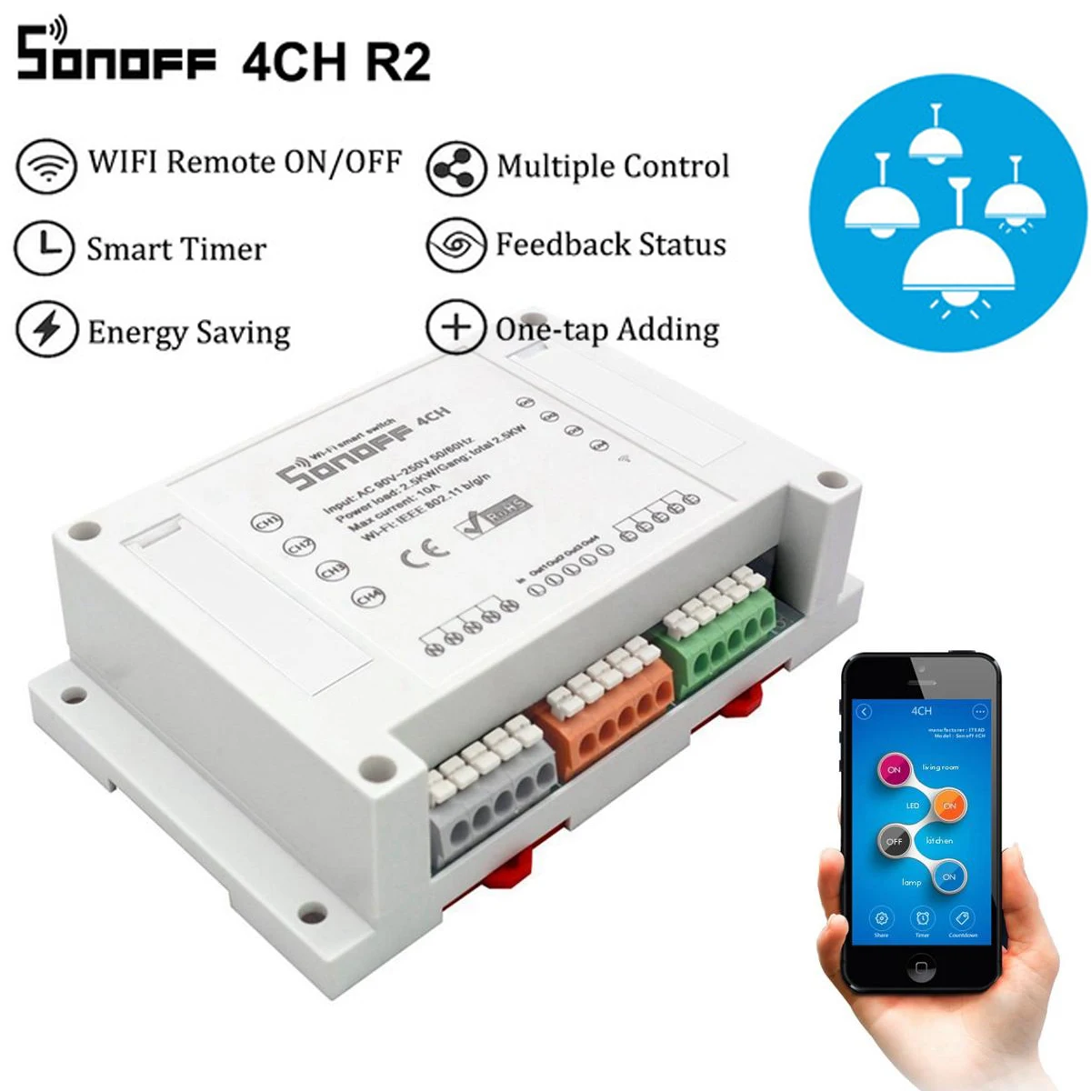 Sonoff 4CH R2 беспроводной многоканальный WIFI переключатель независимый пульт