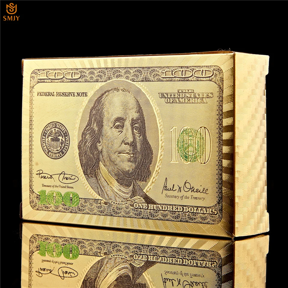 

High Grade PVC Gold Plated Waterproof Color USA 100 Dollar Gold Foil Plastic Poker Brand Creative Board Game Card Props Ace