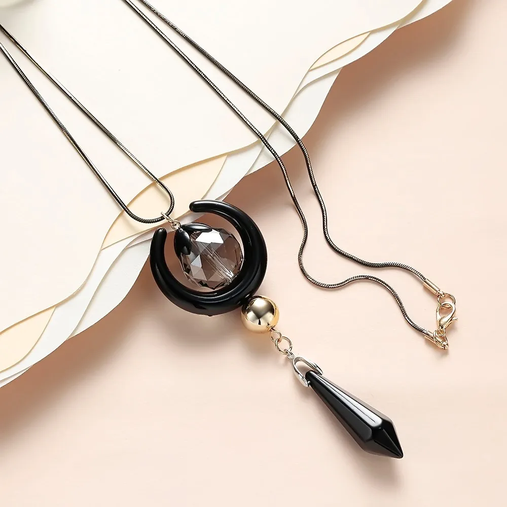 Collier Femme Длинные ожерелья для женщин Модный чёрный акриловый лунный кристалл ожерелья и подвески свитер с чокером цепи ювелирные изделия
