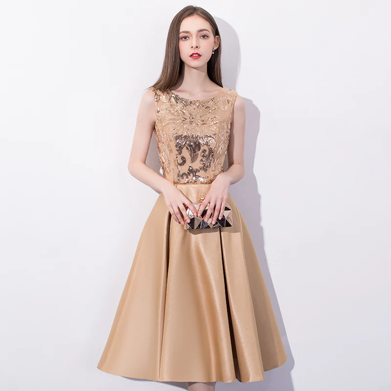 SSYFashion простое коктейльное платье без рукавов банкетное элегантное Золотое