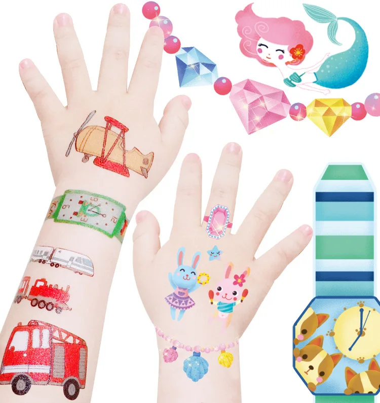 

Safety Children Lovely Cartoon Waterproof Nail Hand Arm Face Body Temporary Art Flash Sticker Tattoo Watch for Kids Gifts Toy