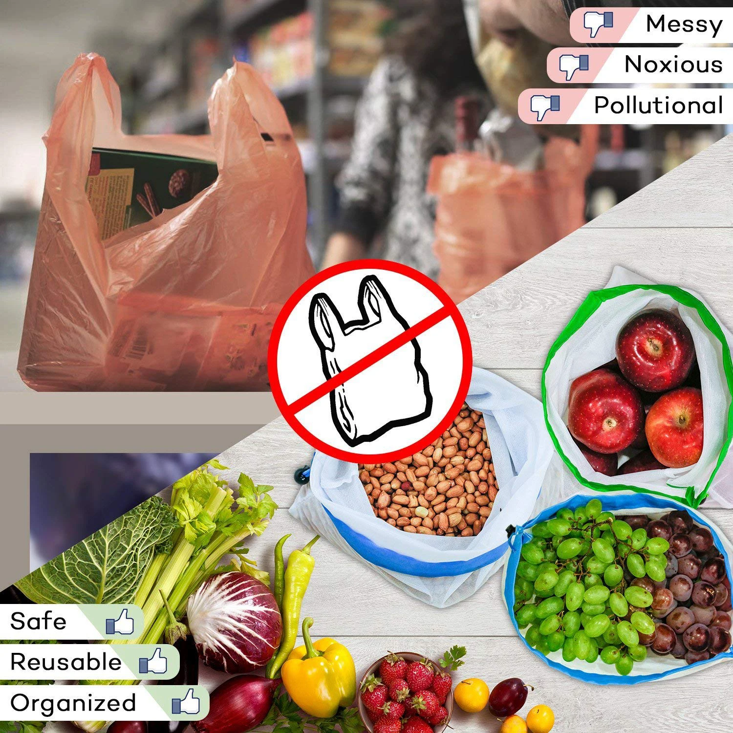 Многоразовые продуктовые мешки многоразовые сетчатые 16 шт. моющиеся