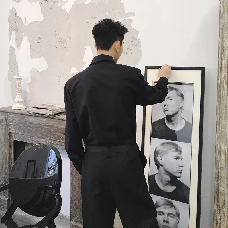 Мужской комбинезон в стиле хип-хоп с длинным рукавом однобортные облегающие