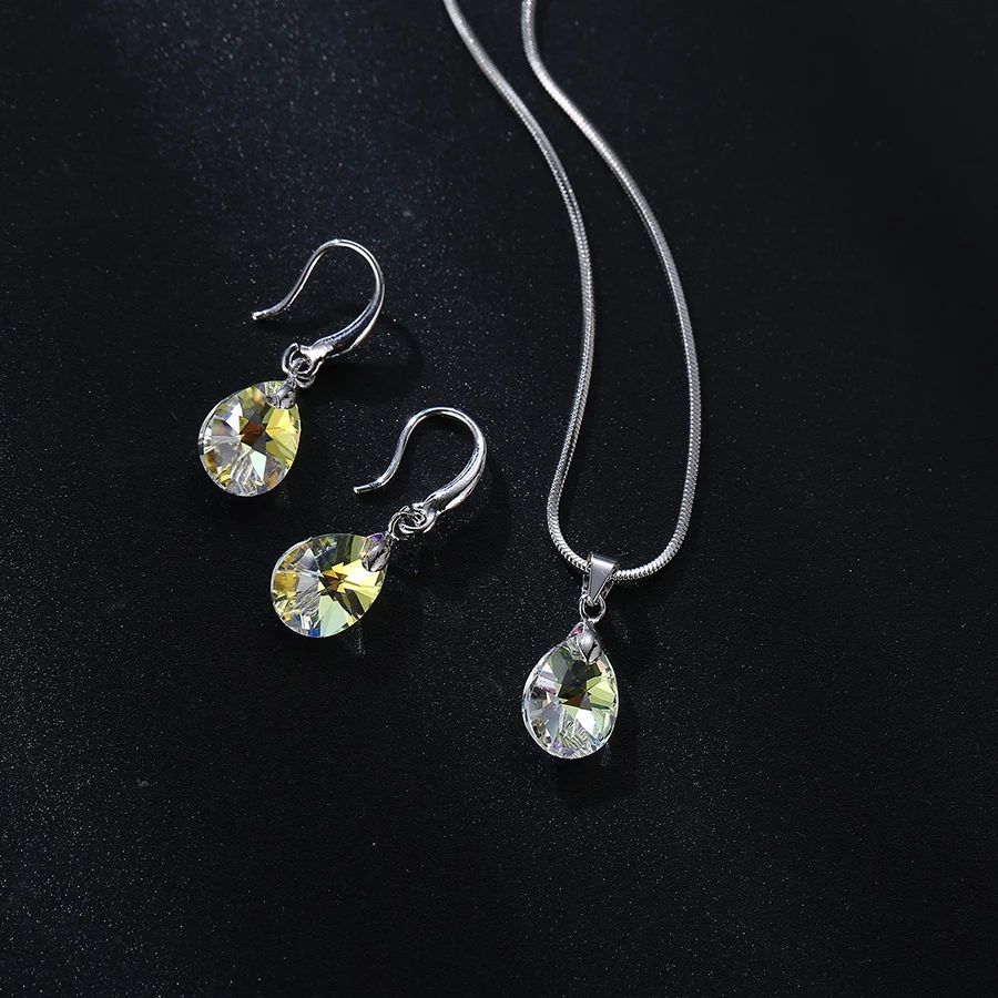 Женский комплект украшений Malanda из колье и сережек капель с кристаллами Swarovski для