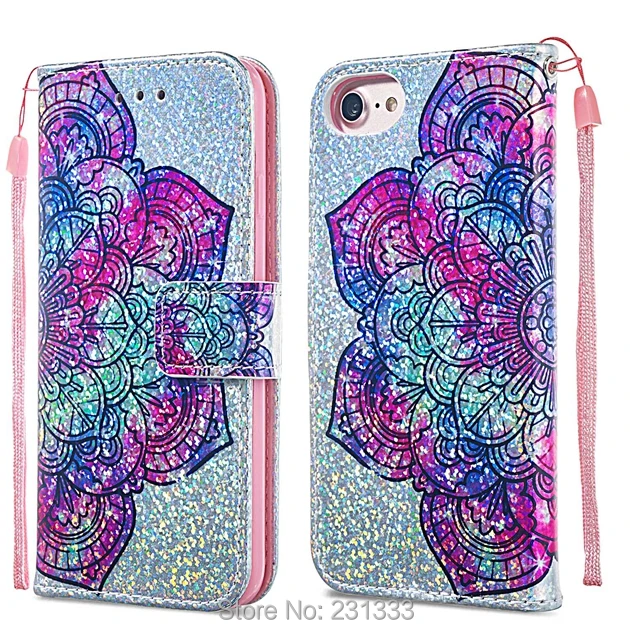 Блестящий кожаный чехол кошелек с блестками для Iphone X XS MAX XR 8 7 PLUS 6 6S Star Butterfly Panda