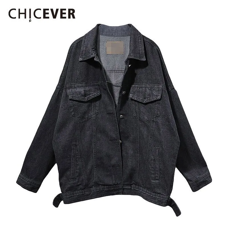Женская джинсовая куртка CHICEVER винтажная Свободная с квадратным воротником и