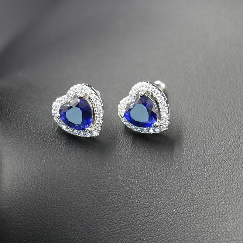 Heart Montana blue Zircon 925 Sterling Silver Jewelry Set For Women Wedding Accessories Earrings/Pendant/Necklace/Rings/Bracelet | Украшения