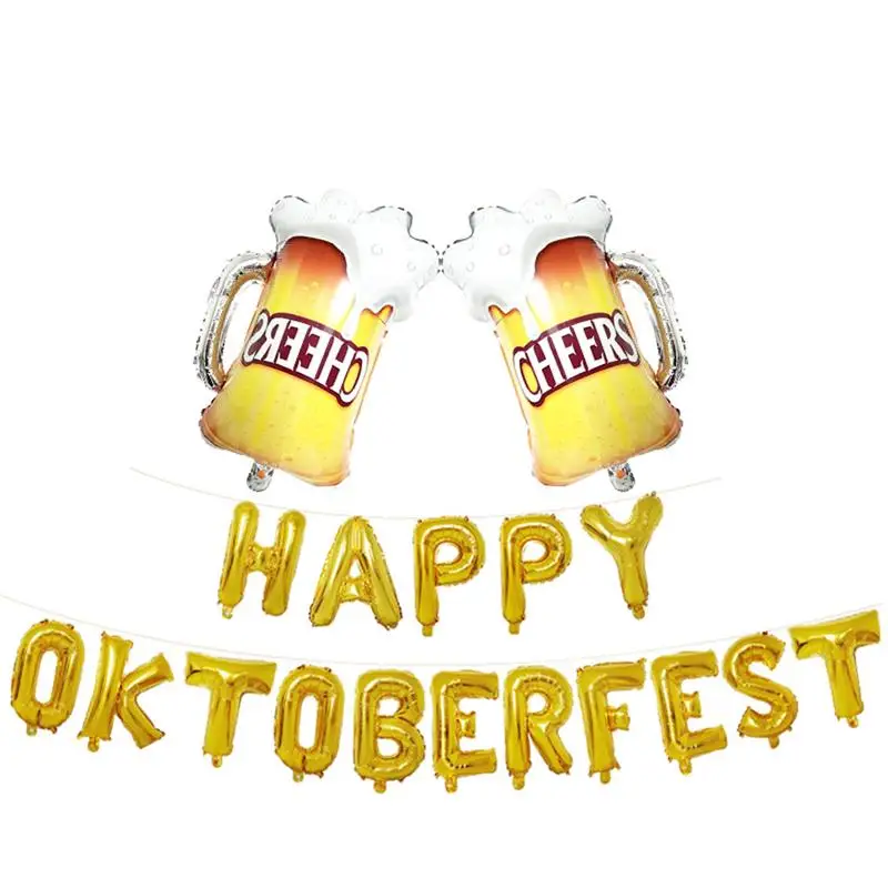 1 комплект золотые фольгированные воздушные шары Happy Oktoberfest буквы пивные чашки