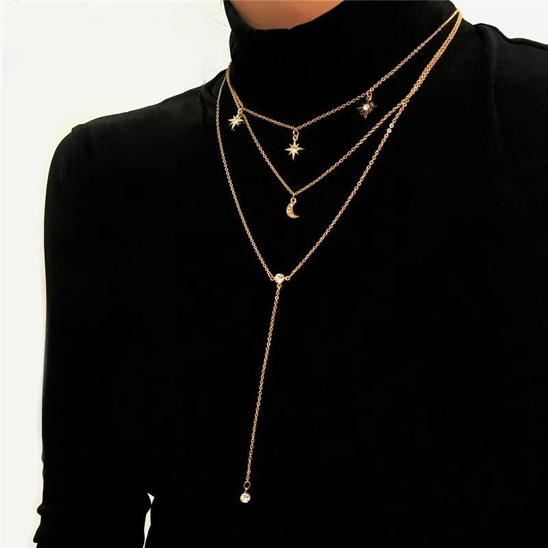 

jingyang 2019 Alloy Necklaces Pendant Necklace For Woman Long Star Moon Geometric Necklace Fashion Women Gifts For Women Jewelry