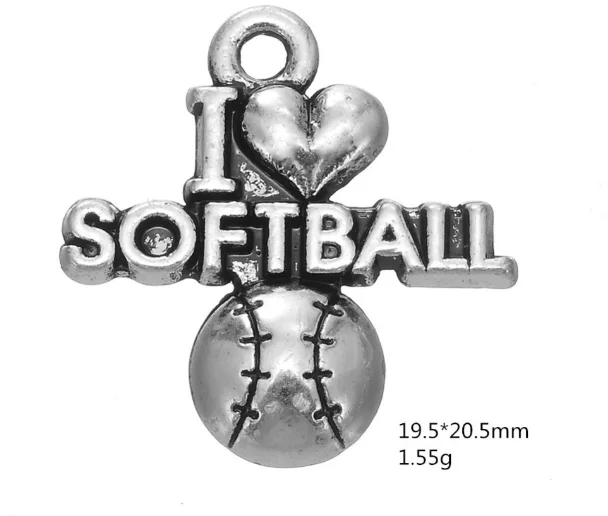 50 шт. изысканные подвески с надписью I LOVE SOFTBALL тибетское серебро 19 5*20 5 мм