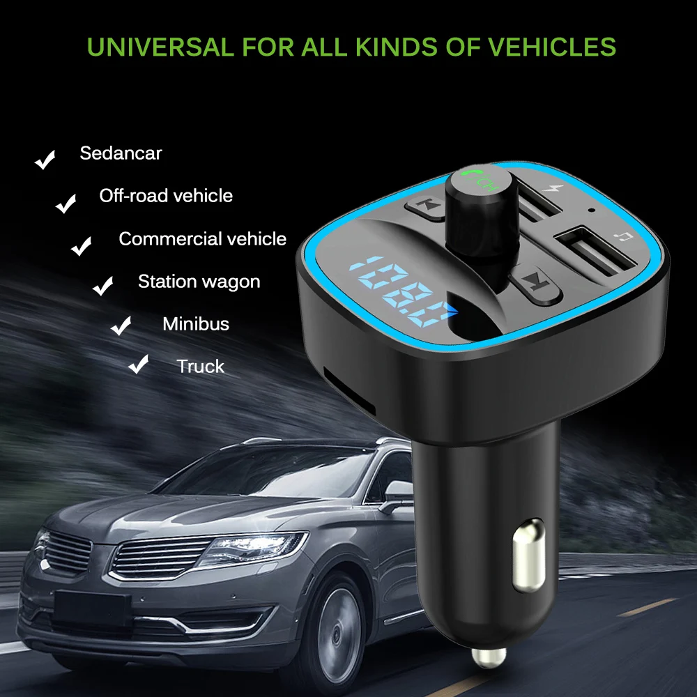 Автомобильный комплект громкой связи с MP3 плеером FM модулятор Bluetooth V5.0 Поддержка U