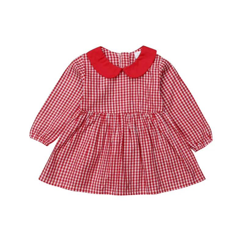 Autumn Long Sleeve Peter Pan Collar Dresses Red Plaid Clothes Girls Clothing Outfit Cotton Toddler Children Kids Baby Girl Dress | Детская
