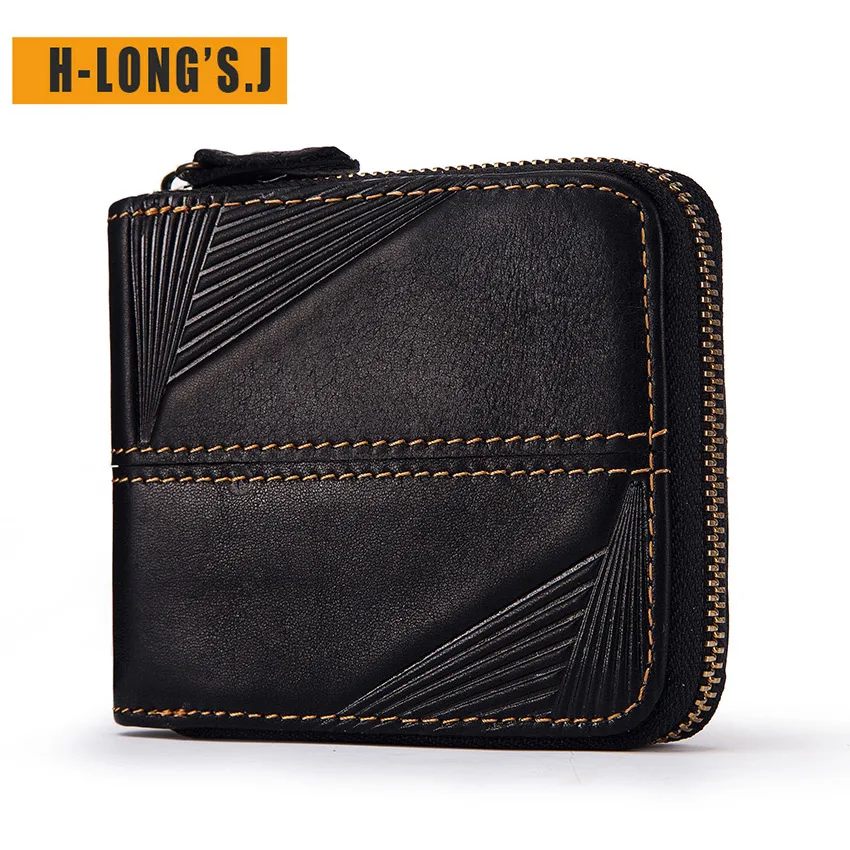 

H-Long'S.J Men Wallet Short Leather Business Cross Section European and American Fashion First Layer Leather Money Ticket Hold