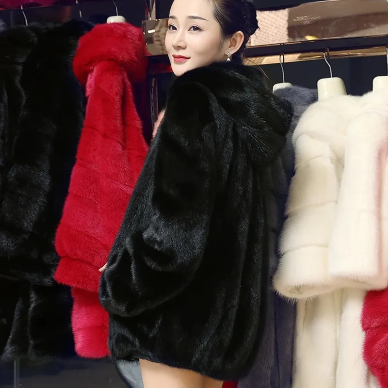 Winter Fashion Hooded Faux Fur Jacket Thick 2018 Warm Parka Imitation Raccoon Dog Fur Coat Casual Large Size Overcoat Female 227