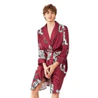 Халат-кимоно Мужской Атласный с длинным рукавом, Ночнушка с цветочным принтом, шелковая одежда для сна, длинный халат, пижама, на лето