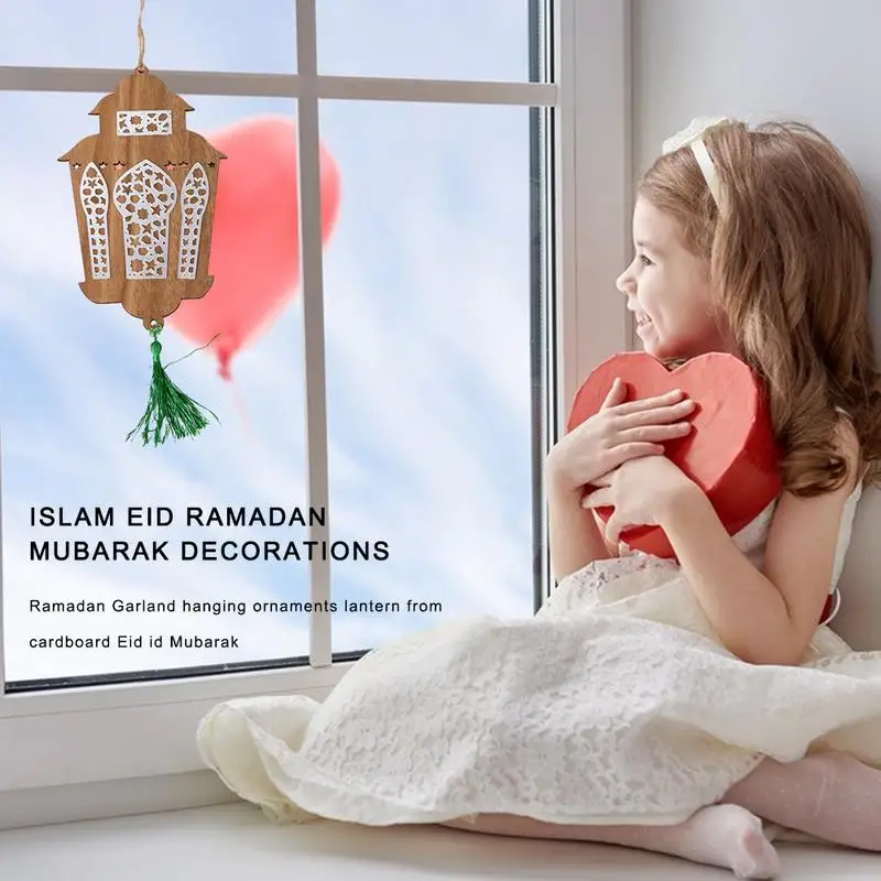 Рамадан гирлянда подвесной фонарь с узорами из картона Eid Mubarak мусульманский