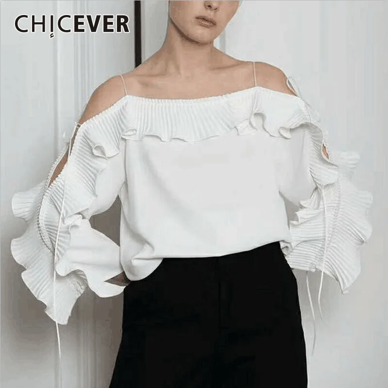 Chicever пикантные с открытыми плечами женские футболки для Для женщин Топ оборками