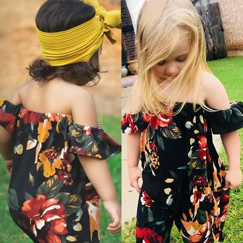 

Newborn Toddler Kids Baby Girls Floral Romper Clothes Summer Off Shoulder Jumpsuit Children's Cotton Outfits 2-7Years