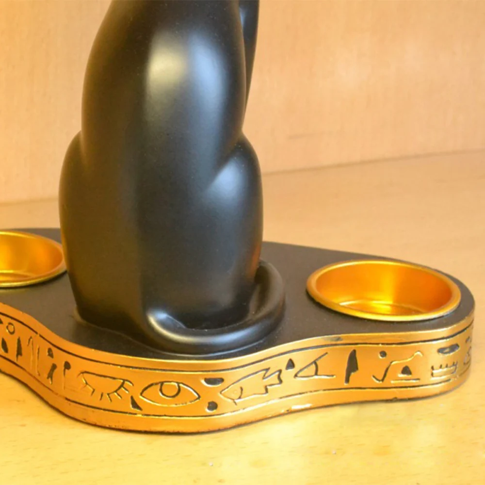 

Ancient Egypt Bastet Cat Goddess Statue with 2 Tea Light Candle Holders Burner (7.5" Tall) A