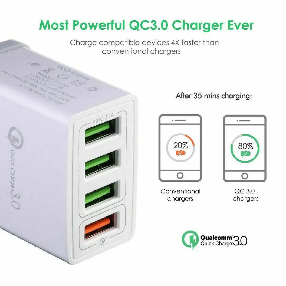 Зарядное устройство BEESCLOVER UK Plug 4 многопортовое быстрое зарядное QC 3 0 USB Hub