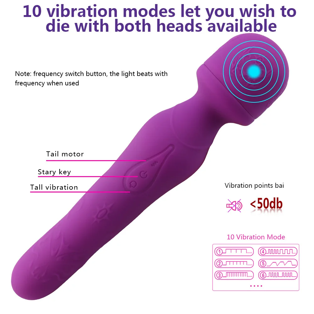 10 Скорость Двойной головок Волшебная палочка массажер Вибраторы палка AV клитор