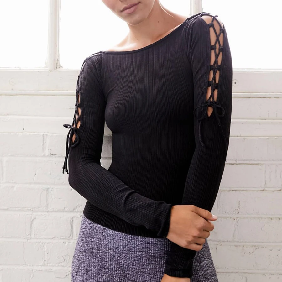 Женская спортивная рубашка с длинным рукавом и завязками BINAND эластичная