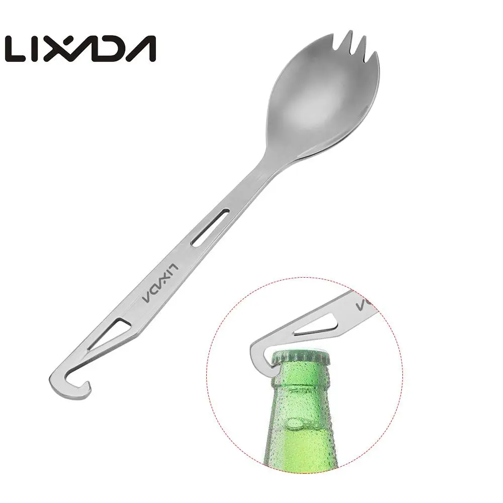 Вилка спора Lixada из нержавеющей стали с длинной ручкой и открывалкой для