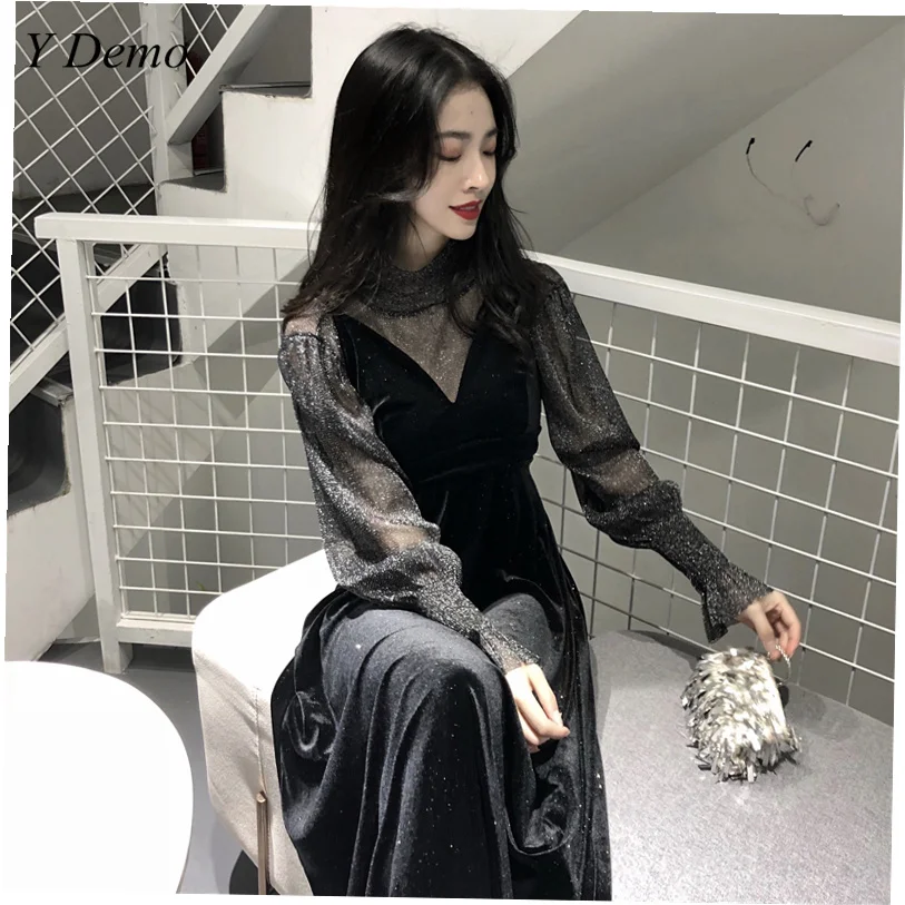 Винтажное элегантное женское шикарное платье двойка Макси Вечерние платья