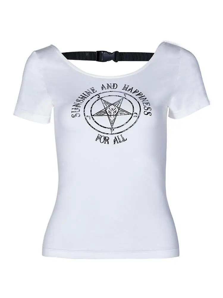 Женская футболка с пентаграммой Goth Rave в стиле панк открытой спинкой PT 371|Футболки|