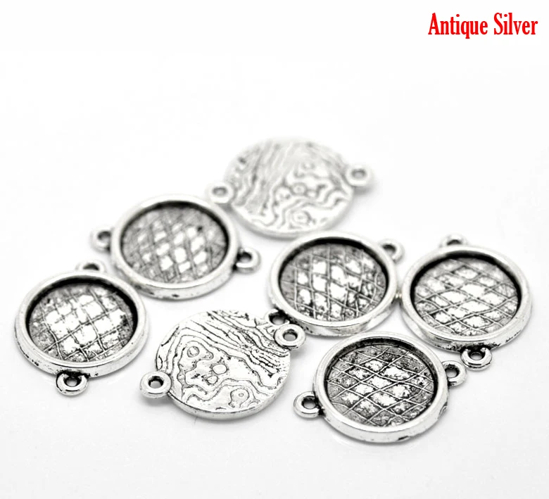 Lovely 50 Silver Color Pattern Round Cabochon Setting Connectors 23x17mm(Fit 14mm) (B20872) | Украшения и аксессуары