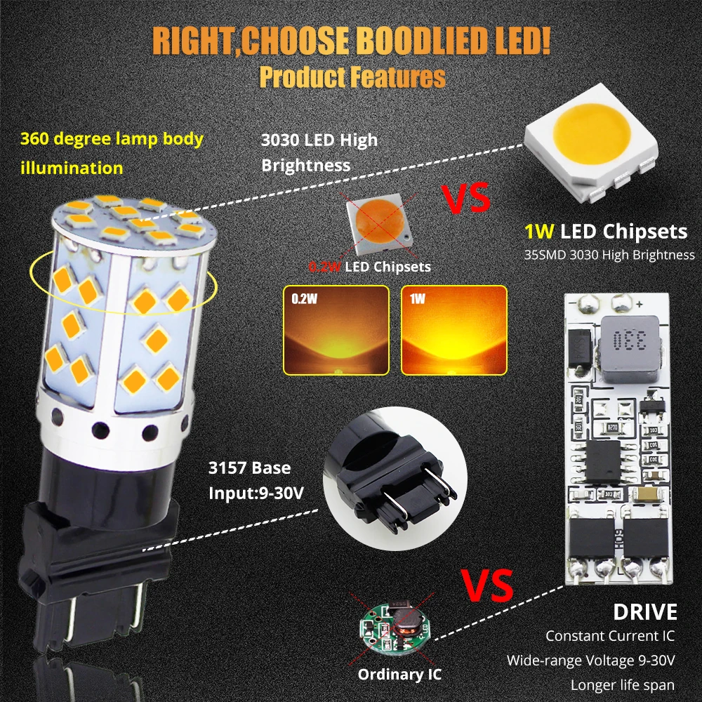2шт T25 3157 светодиодный лампы 3030 35 SMD Желтый Янтарный светильник для авто