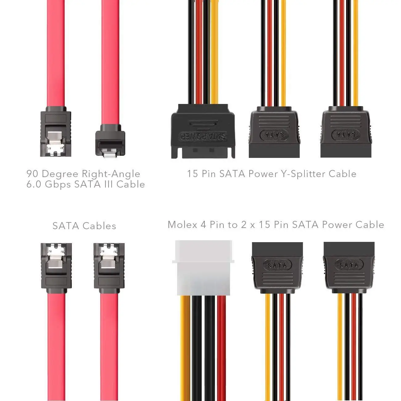 Соединительные кабели для жесткого диска SSD/SATA III (1x4 Pin к двойному 15 SATA кабель