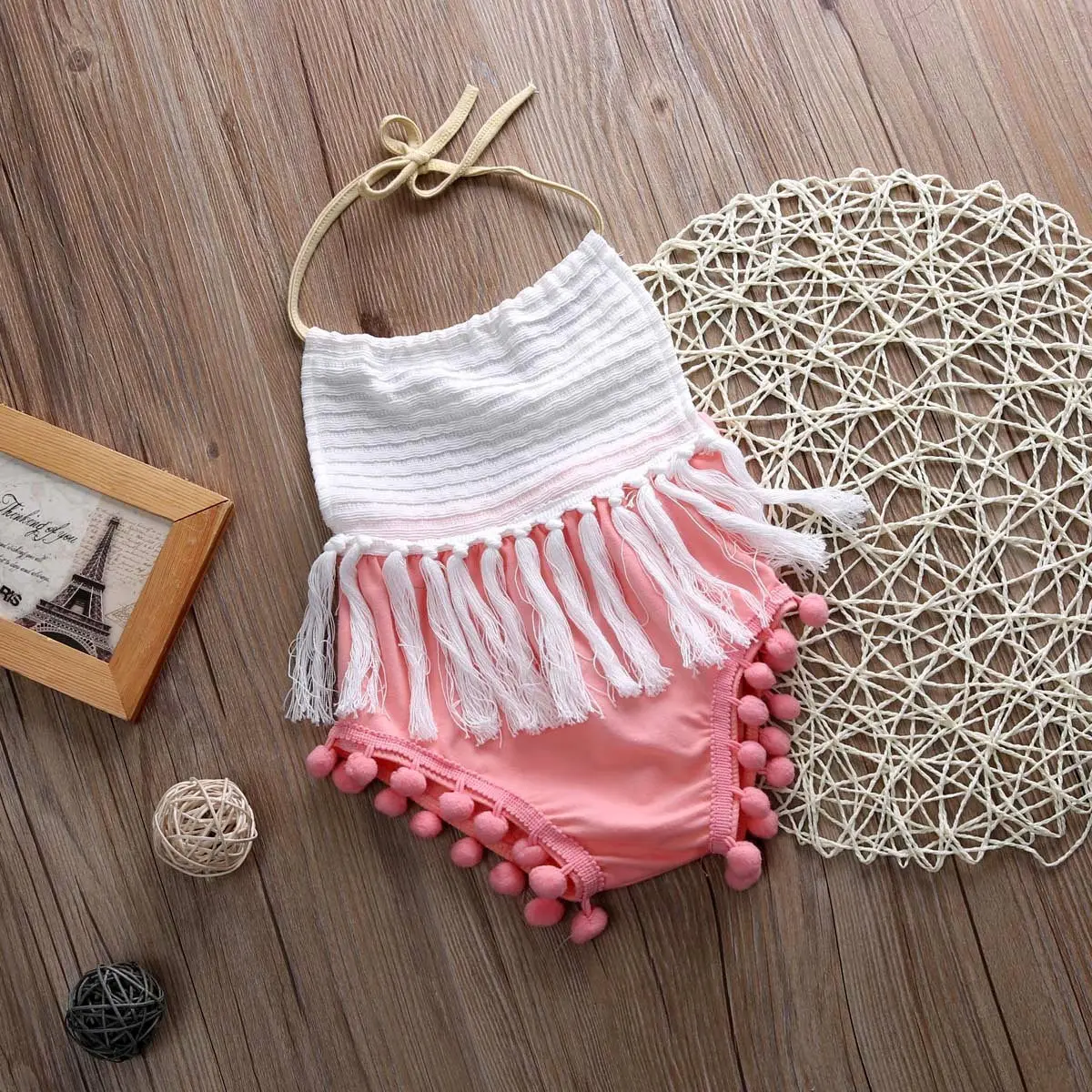 Одежда боди для новорожденных и маленьких девочек с кисточками открытой спиной